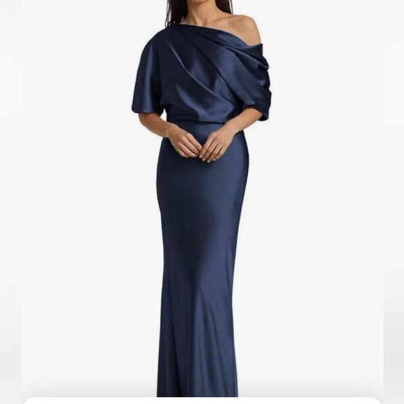 Satin One Shoulder Mother of Bride Dress - Picture 2 of 3